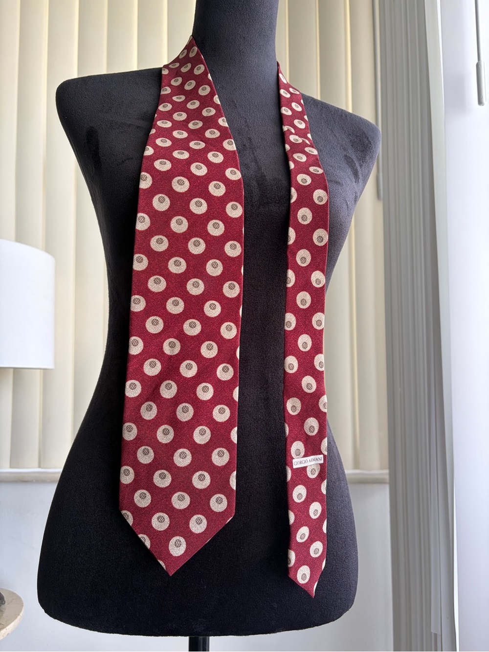 Vintage Giorgio Armani Cravatte Burgundy Polka Dot Silk Tie Made in Italy